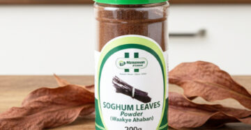 Container of sorghum leaves powder